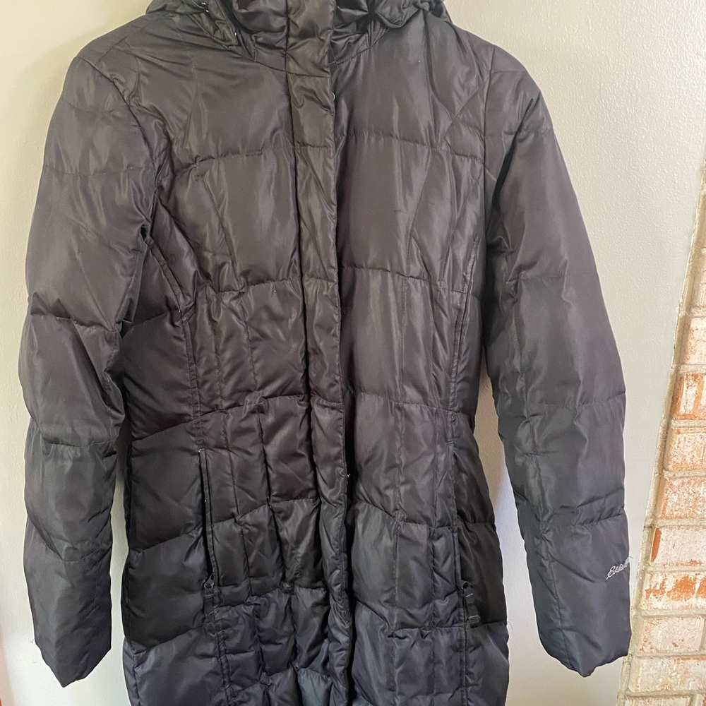 Eddie Bauer Black long puffer down Jacket women’s size small